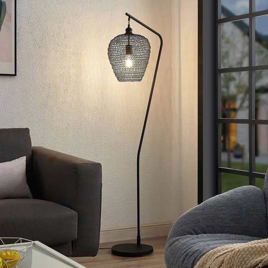 Lindby Benja golvlampa, nätoptik, svart