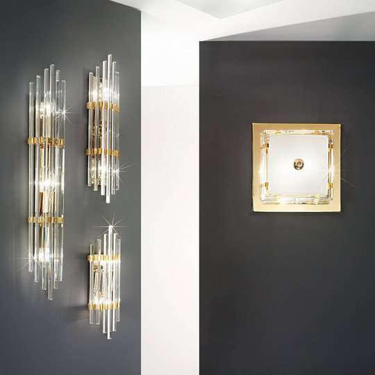 Vägglampa Ontario, höjd 31 cm, guld, kvadratisk
