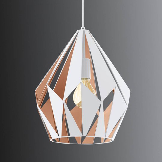 Grafiskt utformad pendellampa Carlton, vit-guld