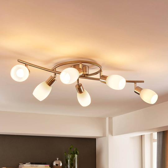 Lindby Arda LED-spotlight, glas, 6 lampor 75 cm