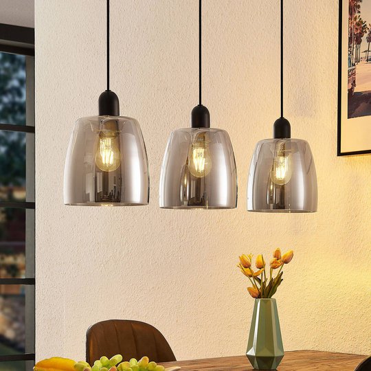 Lindby Yrell hänglampa med rökglasskärm, 3 lampa