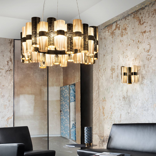 Slamp La Lollo L LED-hänglampa, Ø 80 cm, guld