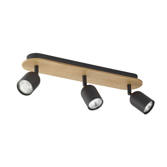 Takspot Top Wood, 3 lampor, trä/svart