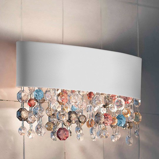 Vit vägglampa Ola med glashänge, 50 cm