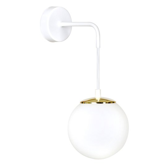 Vägglampa Ognis K1 med kulskärm, vit/guld