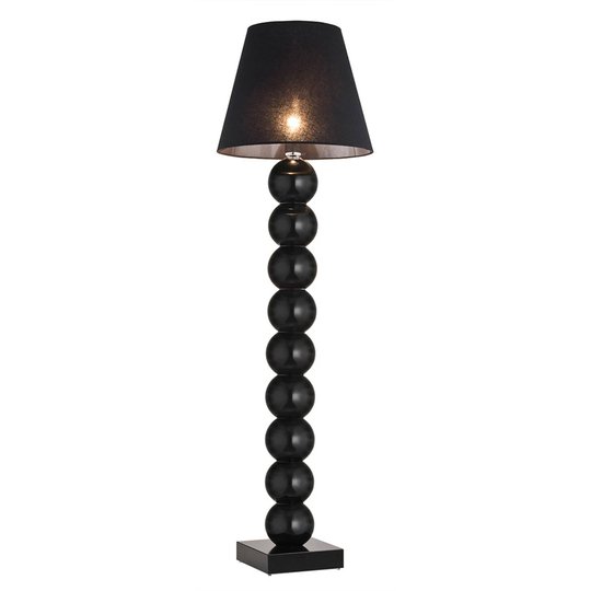 Textilgolvlampa Fulda, glasdekor, svart