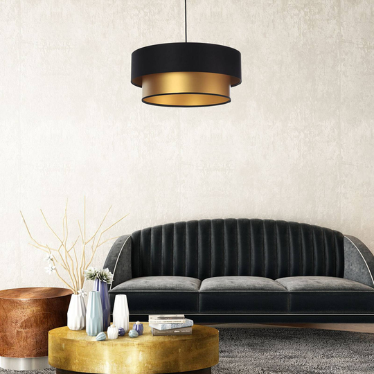 Hänglampa Dorina, svart/guld, Ø 40 cm