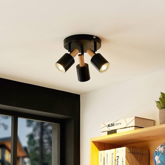 Lindby Junes takspotlight, 3 lampor, svart