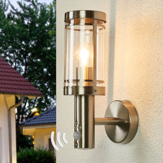 Sensorvägglampa Djori för utebruk, rostfritt stål