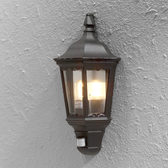 Utomhusvägglampa Firenze halvskål, sensor, svart