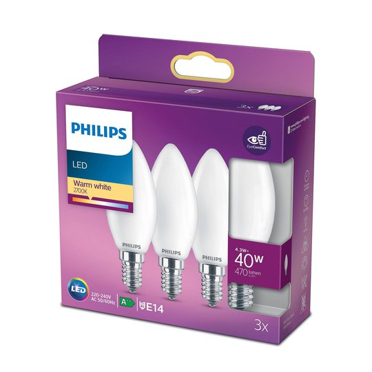Philips LED-kronljuslampa E14 B35 4,3 W matt
