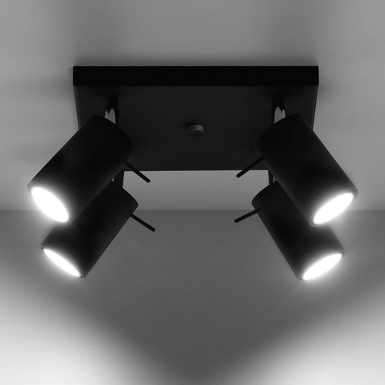 Takspotlight Round i svart, 4 lampor kvadrat