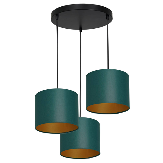 Hänglampa Soho cylindrisk rund 3 lampor grön/guld