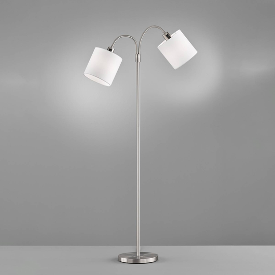 Golvlampa Cozy, 2 lampor, tyg, nickel/vit