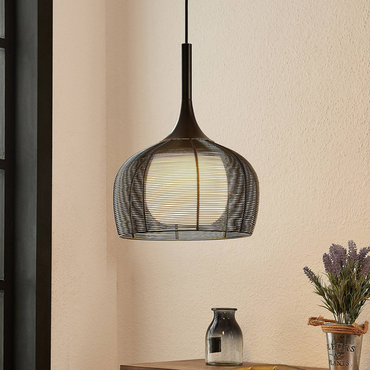 Lucande Tetira hänglampa, 1 lampa, 30 cm, svart