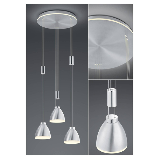 B-Leuchten Leni LED-hänglampa 3 lampor rund nickel