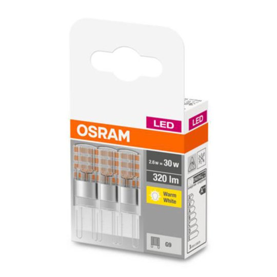 OSRAM LED-stiftlampa G9 2,6 W 2 700 K klar 3-pack