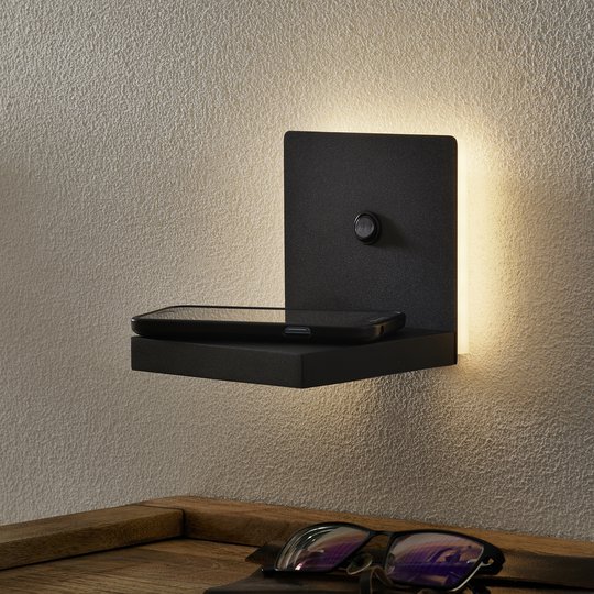LED-vägglampa Zanzibar med laddningsstation, svart