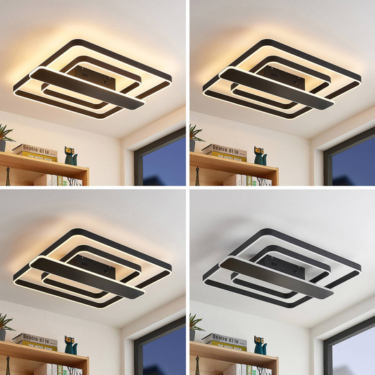 Lucande Linett LED-taklampa svart kantig 70 cm