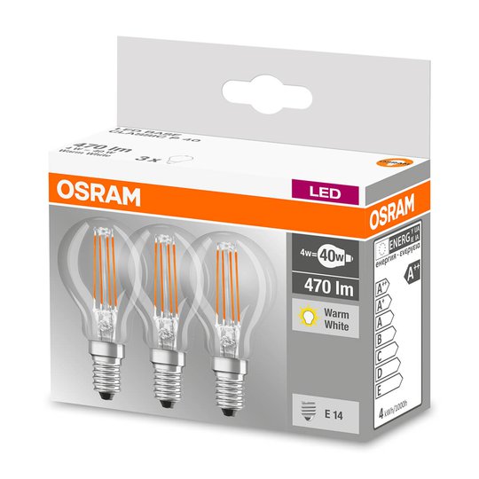 LED-filamentlampa E14 4 W, varmvit, 3-pack