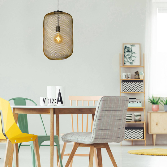Hänglampa Mesh, cylinder, 1 lampa, guld