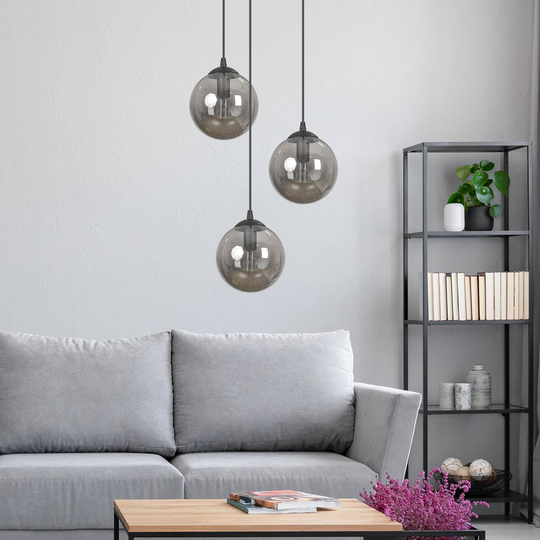 Hänglampa Glassy 3 lampor rund glas grafit