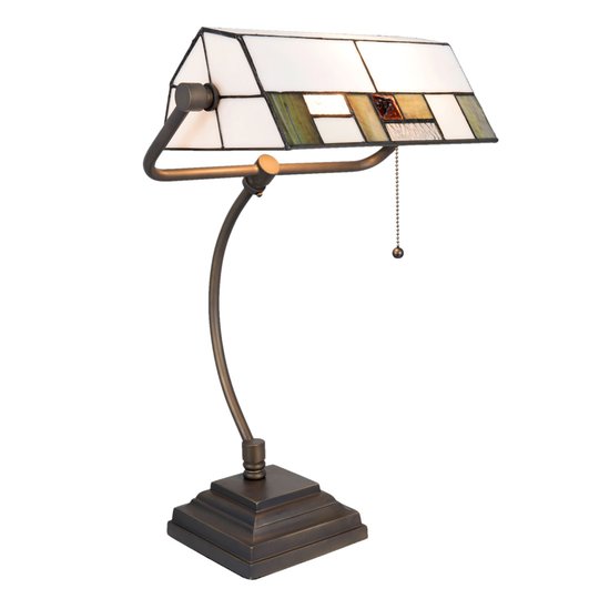 Skrivbordslampa 5194 med vit-grön glasskärm