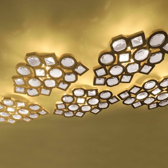 LED-taklampa Stardust, mosaik, guld