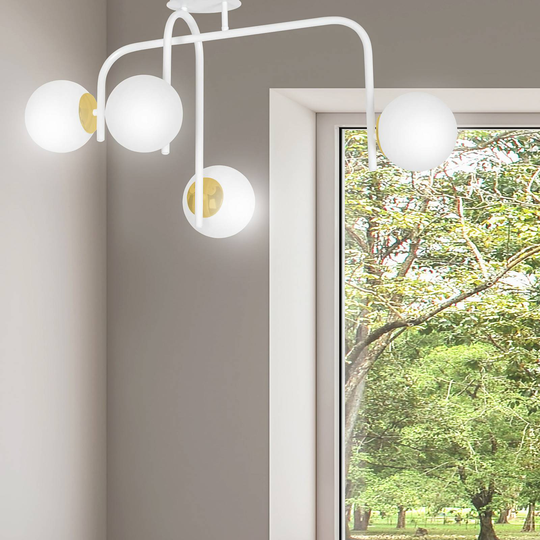 Taklampa Grand 4B, vit/guld, 4 lampor