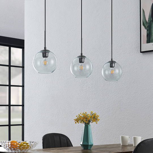 Lindby Firano hänglampa av glas, 3 lampor lång
