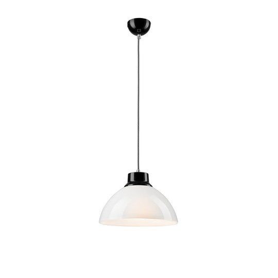 Pendellampa Mara, svart, glasskärm opalvit