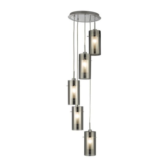 Pendellampa Duo 2, rökglas/krom 5 lampor