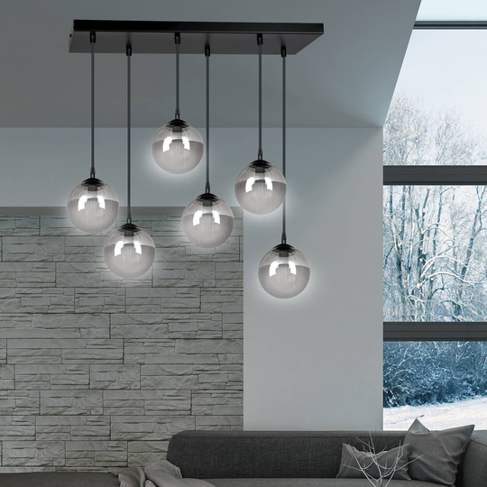Hänglampa Glassy 6 lampor rak glas grafit