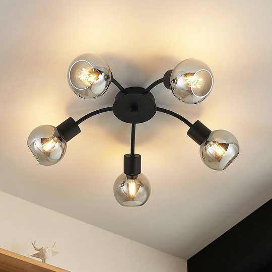 Lindby Eridia takspotlight, svart, 5 lampor, rund