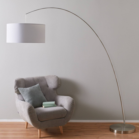 Båggolvlampa Fisher, vit/aluminium