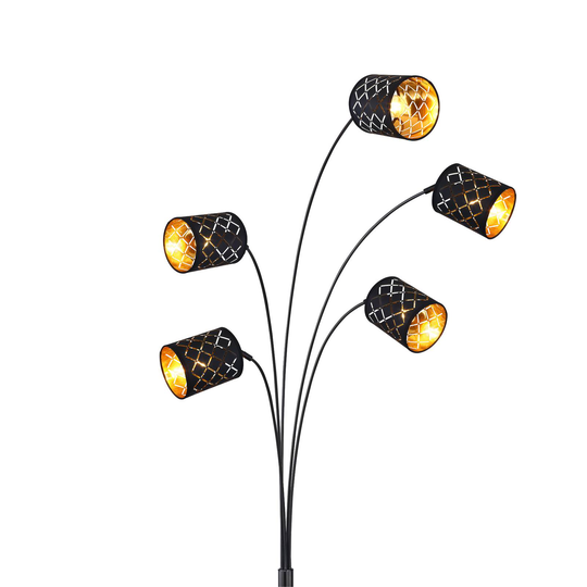 Golvlampa Clarke, svart/guld, 5 lampor