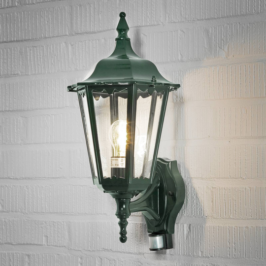 Utomhusvägglampa Firenze med sensor, stående, grön