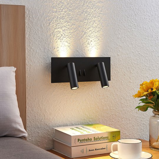 Lucande Magya LED-vägglampa svart 4 lampor