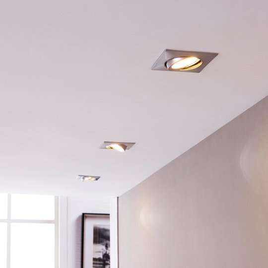 Kromade inbyggnadslampor med LED:er, kantig, 3-set