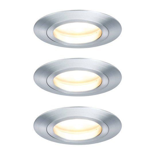 Paulmann 3-pack LED-spotlight Coin, 7 W dimbar alu