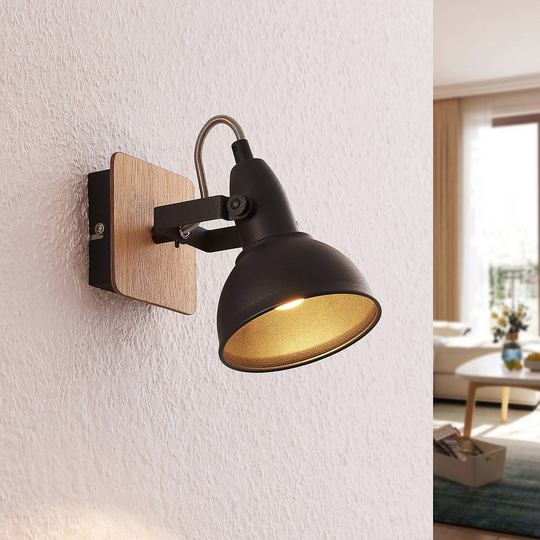 Lindby Aylis spot, svart, trä, 1 lampa
