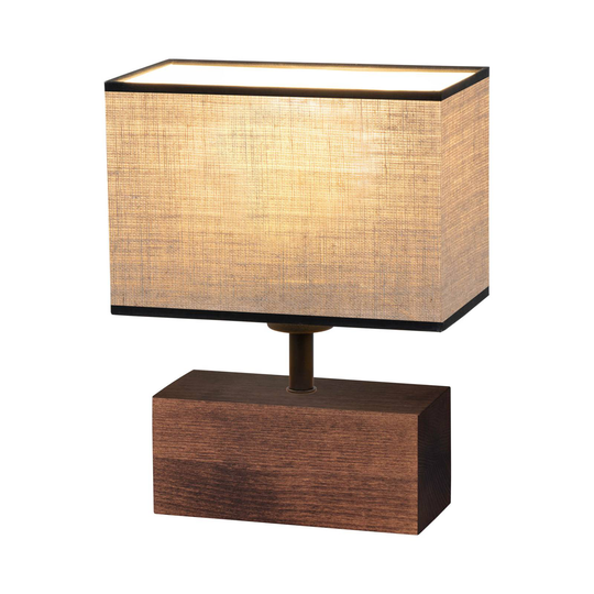 Bordslampa Theo, nötträd, textilskärm, beige