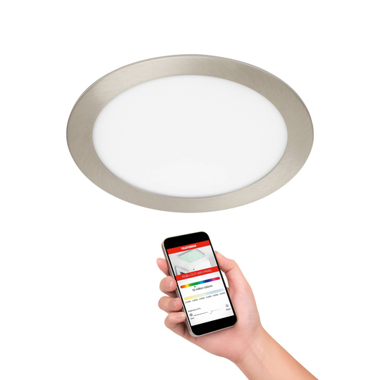 LED-inbyggnadslampa Virgo, RGBW, nickel, Ø 22,5 cm