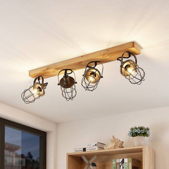 Lindby Serima vägglampa av trä, 4 lampor