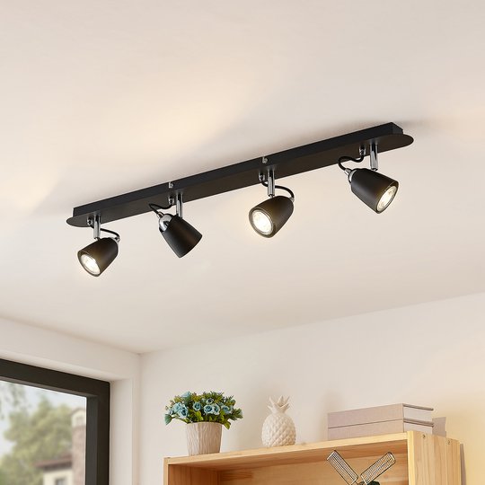 Lindby Noria takspotlight, svart, 4 lampor