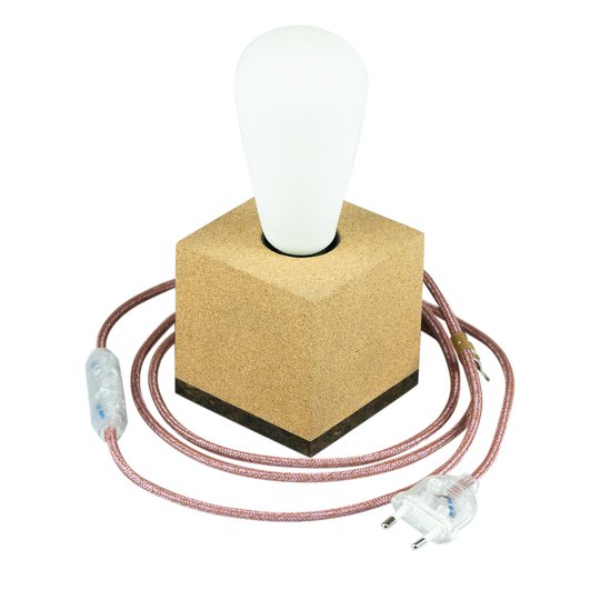 SEGULA kub bordslampa av kork, kabel marsala