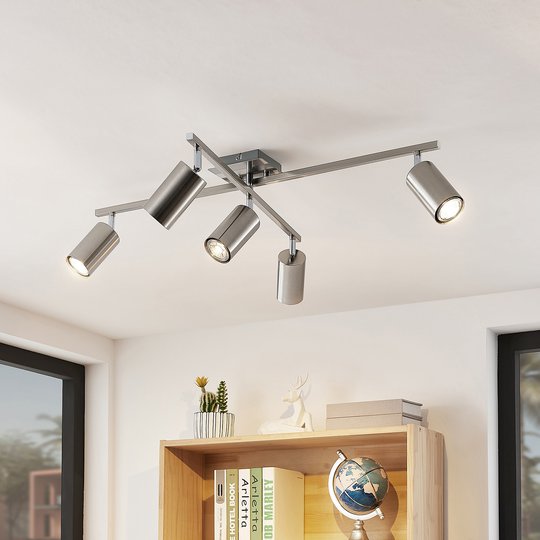 Lindby Ebardo taklampa, 5 lampor, nickel