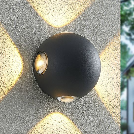 Lindby Esmani LED-vägglampa rund 4 lampor, mörkgrå
