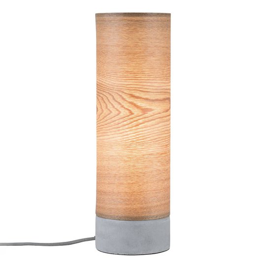 Cylindrisk bordslampa Skadi i trä med betongfot