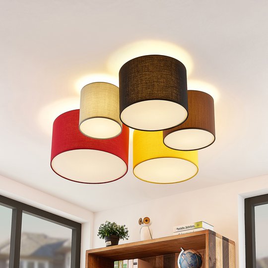 Lindby Laurenz taklampa, 5 lampor, 90 cm, rödgul